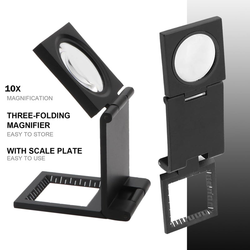 Rongon 10x 28mm Mini Three Folding Magnifying Glasses Portable Zinc Alloy Loupe Magnifier 10X Magnifying Lens with Scale for Coin Textile Jewelry Collection Repair (2Pcs Black) - Image 4